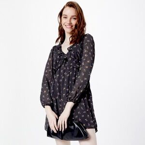 American Eagle black floral ruffle v-neck long-sleeve mini dress SIZE:XL